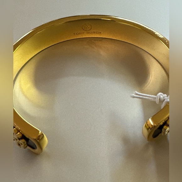 Tory Burch NWT Kira Black Enamel & Gold-Toned Cuff Bracelet - Picture 5 of 12